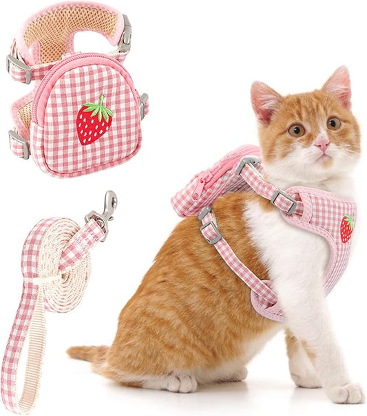 Pet Backpack Harness with Leash Set, 1 Pack Puppy Dog Back Pack Saddle Bags with Leash Adjustable Dog Harness Backpack Bag for Pet Outdoor Travel Camping Hiking, Pink