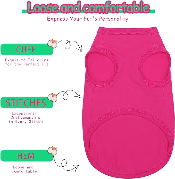 Paiaite Dog Clothes Fashionable Sleeveless Pet Vest: 'Little Miss Sassy' Printed Cotton Dog Shirt, Ideal for Small, Medium, and Large Breeds, Ensuring Comfort and Breathability Rose Red XXL