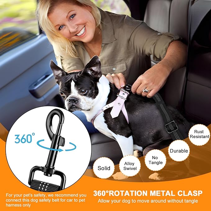 2 Packs Dog Seat Belt for Car, Upgrade 3-in-1 Dog Seatbelt with Adjustable Metal Buckle, Safety Headrest Restraint Dog Car Harness with Elastic Bungee for Small Medium Large Dogs Pet