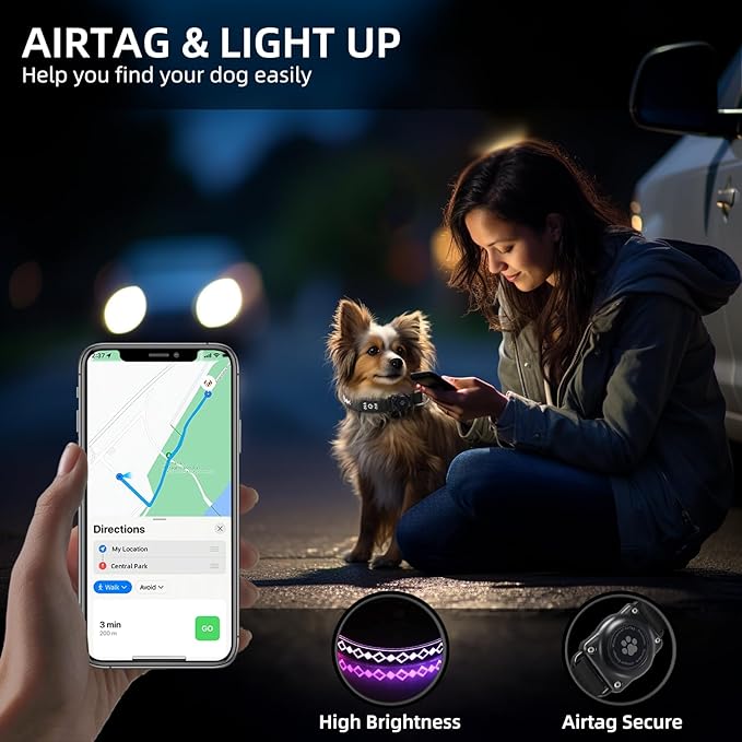 LED AirTag Dog Collar IP67 Waterproof 1,600 Feet