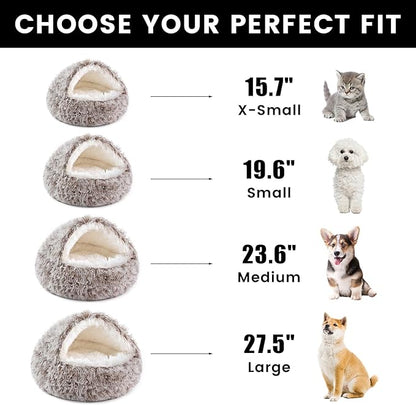NOYAL Dog Bed Round Hooded Plush Cat Cave