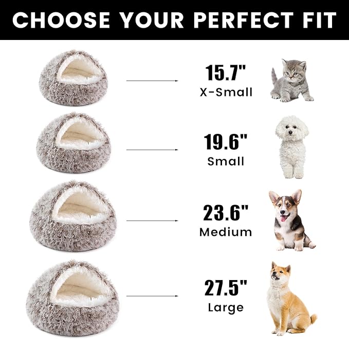 NOYAL Dog Bed Round Hooded Plush Cat Cave