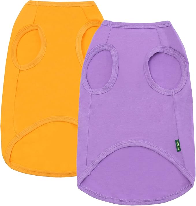 Dog Blank Cotton Shirts,Plain Dogs Large Clothes,Boy Girl Pet Costumes,Yellow & Purple XL