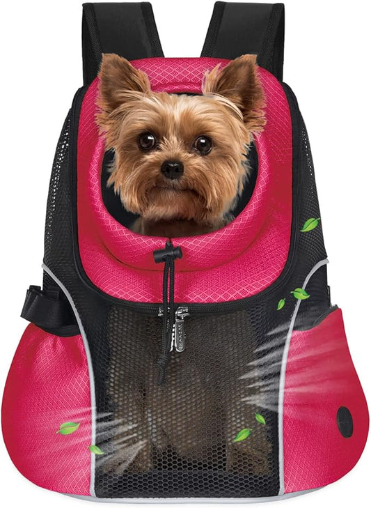 WOYYHO Pet Dog Carrier Backpack Small Dog Front Backpack Ventilated Mesh Dog Travel Back Pack with Safety Belt for Travel Hiking Cycling Outdoor Use (M (5-9 lbs), Rethink Pink)