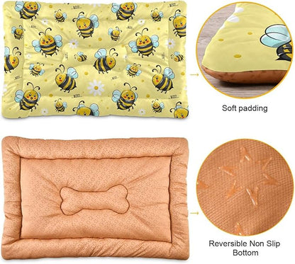 Cute Honey Bee Cartoon Pet Bed Pad Soft Dog Bed Mat with Anti-Slip Bottom