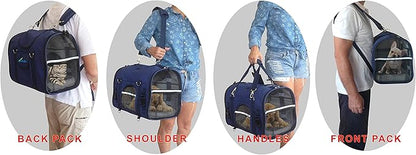 6-in-1 STURDY Pet Carrier Backpack, Front Pack, Shoulder Bag, Pet Hand Bag, Car Seat Crate, Soft-Sided pet Carrier, Small Dog & Cat Travel Carrier, Size Medium for pets 14-16" Long