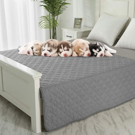 Dog Blankets for Couch Protection Waterproof Dog Bed Covers Pet Blanket Furniture Protector (Grey+Ivory 82"x96")