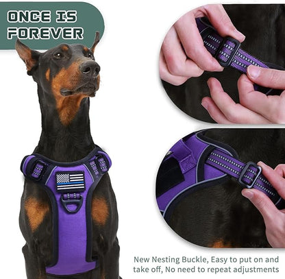 BUMBIN Tactical Dog Harness for Large Dogs No Pull, Famous TIK Tok No Pull Puppy Harness, Fit Smart Reflective Pet Walking Harness for Training, Adjustable Dog Vest Harness with Handle Purple XL