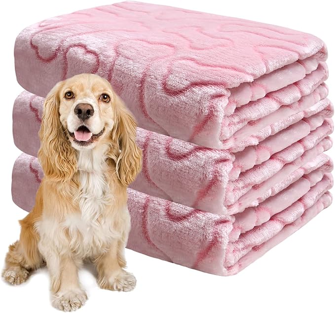 1 Pack 3 Dog Blankets for Medium Dogs, Soft Fleece Dog Blanket Fluffy Pet Blanket Warm Sleep Mat Cute Bone Print Puppy Cat Blanket, Flannel Throw for Washable Dog Bed, Blanket for Dogs, 41"X31"