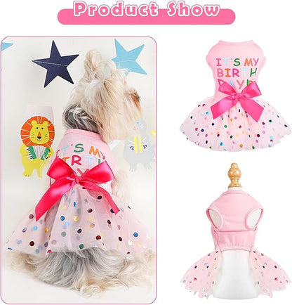 Dog Birthday Dress Birthday Hats Set Dog Clothes for Small Dogs Girl Puppy Birthday Princess Dresses Pet Cat Birthday Outfit (Birthday Dress