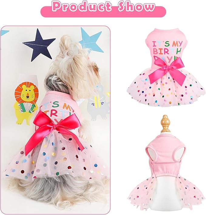 Dog Birthday Dress Birthday Hats Set Dog Clothes for Small Dogs Girl Puppy Birthday Princess Dresses Pet Cat Birthday Outfit (Birthday Dress