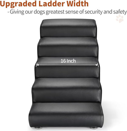 Senneny Black Faux Leather Dog Stairs 150 lbs, 5 Step