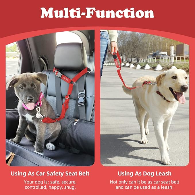 BWOGUE 2 Packs Dog Cat Safety Seat Belt Strap Car Headrest Restraint Adjustable Nylon Fabric Dog Restraints Vehicle Seatbelts Harness