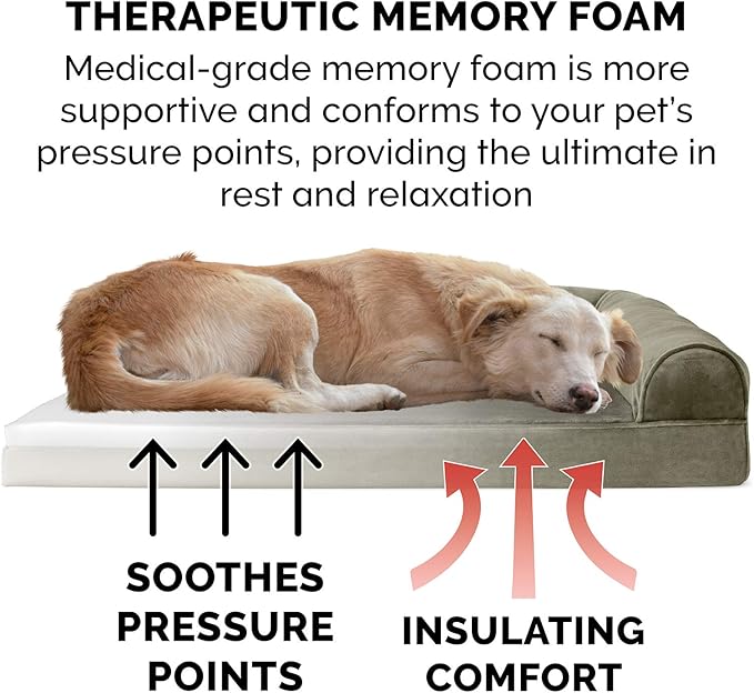 Furhaven Memory Foam Dog Bed for Large Dogs w/ Removable Bolsters & Washable Cover 125 lbs