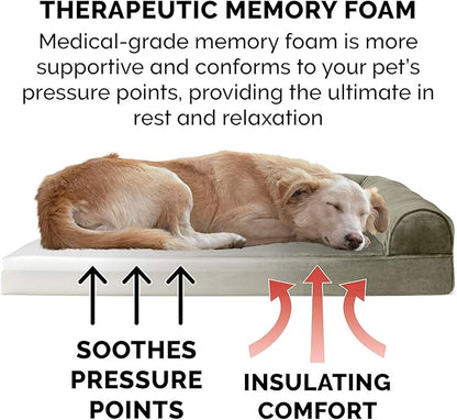Furhaven Memory Foam Dog Bed for Large Dogs w/ Removable Bolsters & Washable Cover 95 lbs