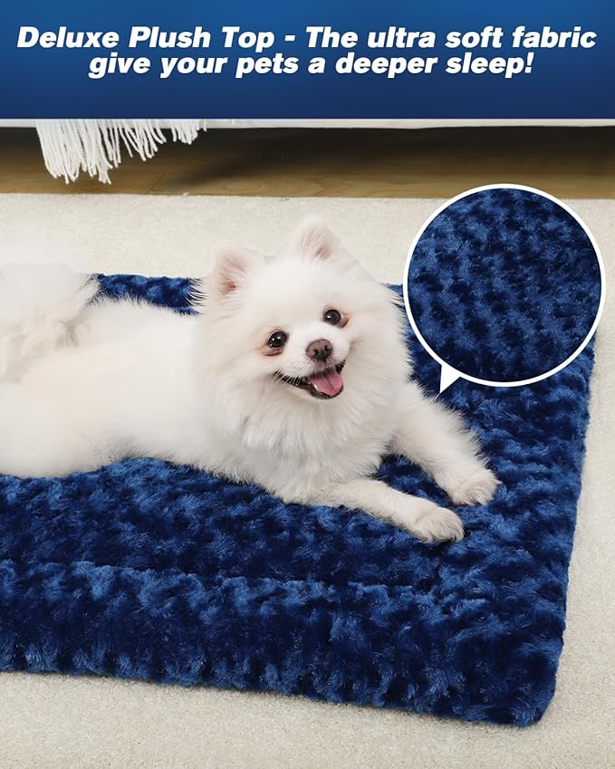 Washable Dog Bed Mat Reversible Dog Crate Pad Soft Fluffy Pet Kennel Beds Dog Sleeping Mattress for Large Jumbo Medium Small Dogs 29 x 18 Inch,