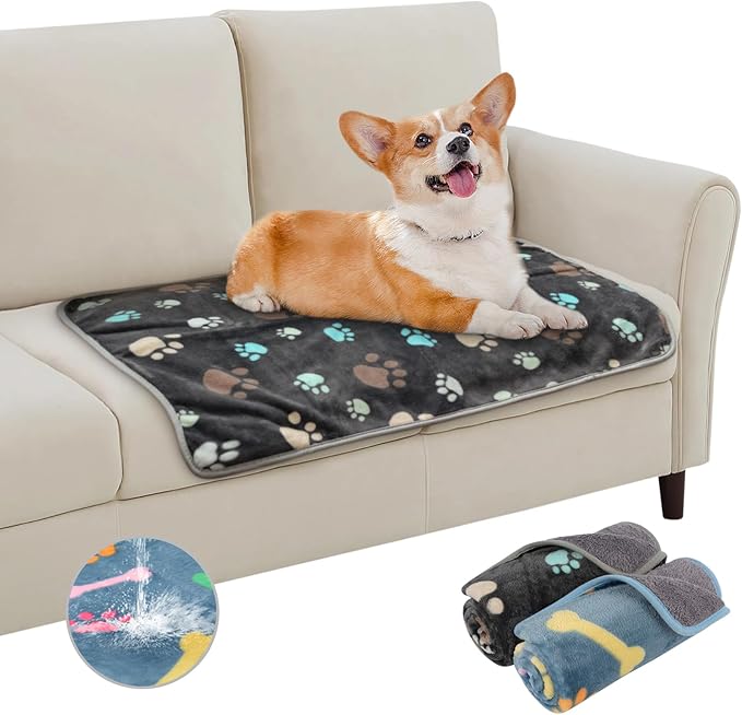 KinHwa Waterproof Dog Blanket for Small Dogs Washable, Dog Blankets for Couch Bed Sofa Protector, Soft Pet Blankets for Small Dogs Puppy Blankets Reversible 30x20in 2 Pack