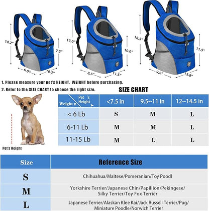 YESLAU Dog Backpack Carrier Pet Carrier for Small Medium Dogs Travel Bag Front Pack Breathable Adjustable with Safety Reflective Strips for Hiking Outdoor Cats