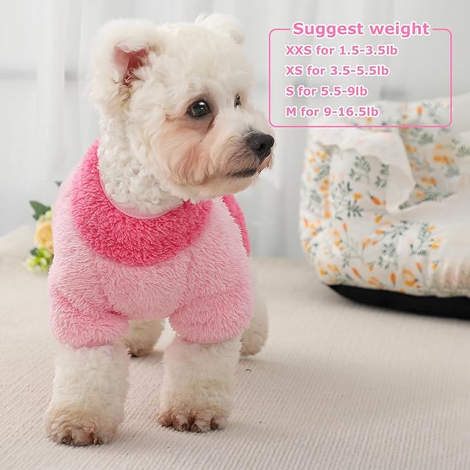 Turtleneck Dog Pajamas for Small Dogs Fleece Dog Sweater Warm Puppy Onesie Cute Dog Clothes Pjs Winter Outfits Pet Jumpsuits Cat Sweaters (Pink Strawberry, X-Small)