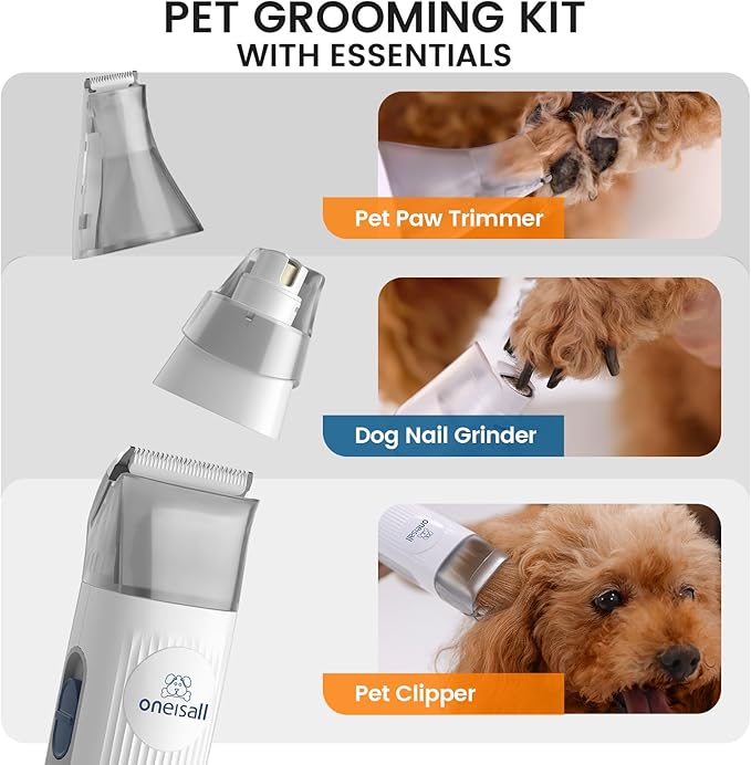 oneisall Dog Hair Vacuum & Dog Grooming Kit, Pet Grooming Vacuum with Pet Clipper Nail Grinder, 1.5L Dust Cup Dog Brush Vacuum with 7 Pet Grooming Tools for Shedding Pet Hair, Home Cleaning