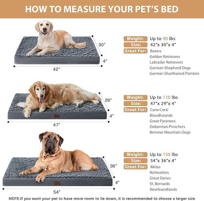 WNPETHOME Orthopedic Large Dog Bed, Dog Bed for Large Dogs with Egg Foam Crate Pet Bed with Soft Rose Plush Waterproof Dog Bed Cover Washable Removable