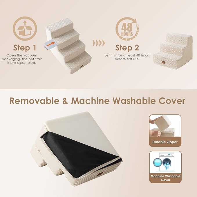 EHEYCIGA Dog Stairs for Small Dogs 13.5" H 3-Step Dog