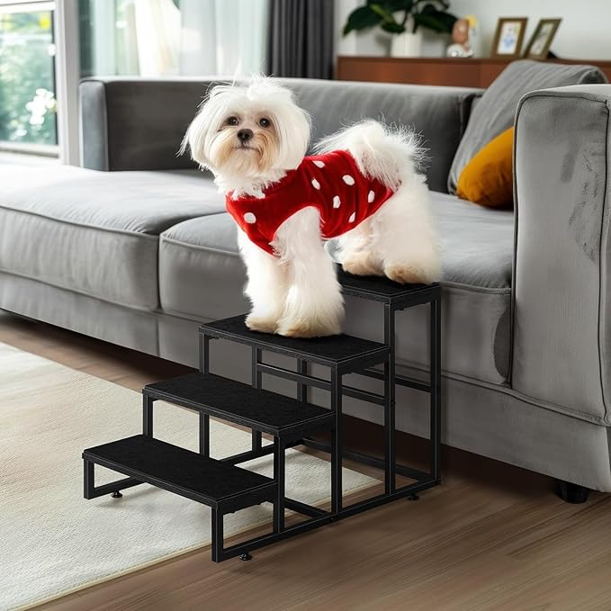 Pet Stairs for High Bed 4 Steps Dog Stairs for Small Dogs Black Pet Bed Steps for Large Dogs 100 Pounds Wood Tall Dog Stairs for Small Dogs