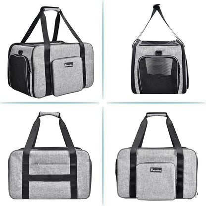 Cat Carrier Soft-Sided Pet Carrier for Small Medium Cats Puppies 16LBs 3 Open (Grey-X863)…
