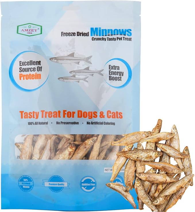 Amzey Minnows - 7 oz Freeze Dried - 100% Natural Premium Cat Treats - Minnows Treats - Freeze Dried Minnows for Cats & Dogs - Bulk Package Minnows (1.6 "to 2.8" Length Each)