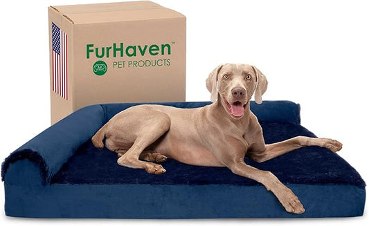 Furhaven Memory Foam Dog Bed for Large Dogs w/ Removable Bolsters & Washable Cover 125 lbs