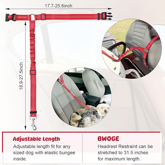 BWOGUE Pet Dog Cat Seat Belts, Car Headrest Restraint Adjustable Safety Leads Vehicle Seatbelt Harness (1 Pack)