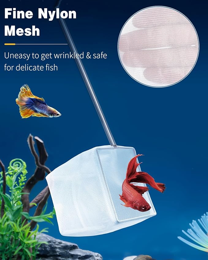 Pawfly Aquarium Shrimp Net Tiny Fish Tank Net with Extendable Stainless Steel Handle Fine Net Mesh for Shrimp Baby Fish Food Residue Debris Skimming Net for Small Ponds