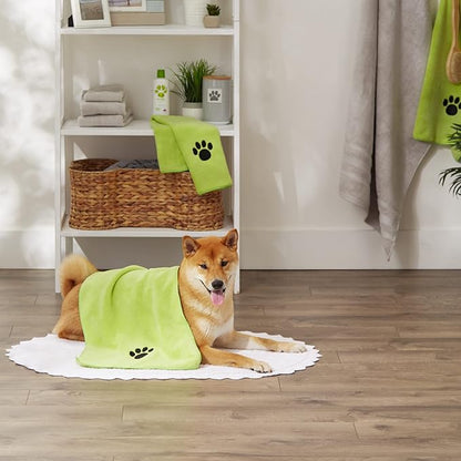 Bone Dry Pet Grooming Towel Collection Embroidered Absorbent Microfiber Drying Set 15x30, Lettuce 3 Count