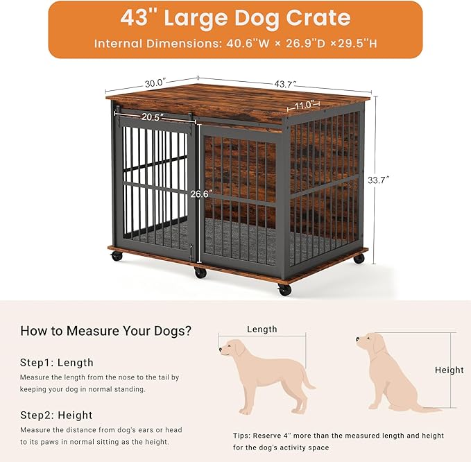 NicBex Dog Crate Furniture Dog Cage with Sliding Iron Doors and Lift Top