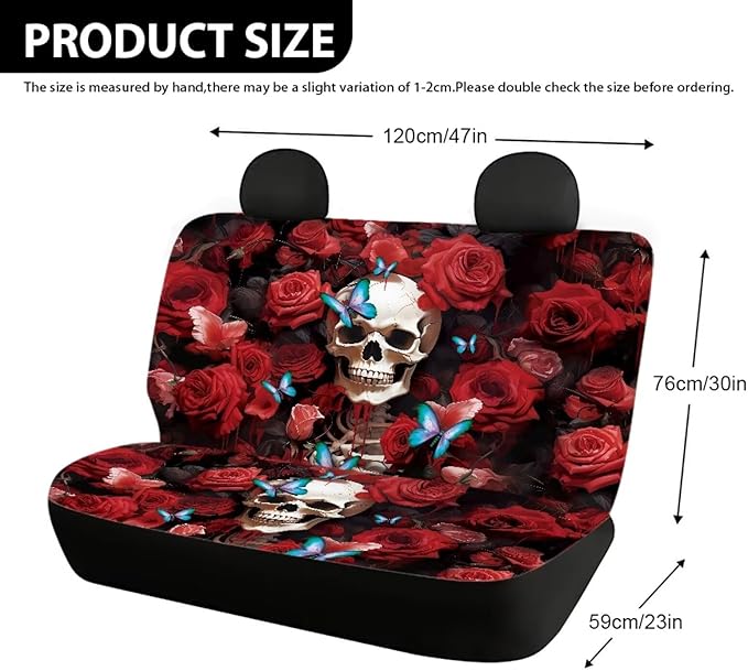 AFPANQZ Red Rose Skull Car Rear Seat Cover Non-Slip Stretch Universal Fit