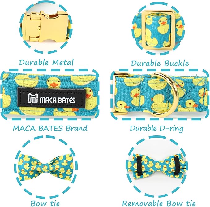 Maca Bates Duck Dog Collar with Bow Bowtie for Dogs Bow Tie Adjustable Breakaway Green Summer Thick Collars Accessories Birthday Gift Colar for XS Small Medium Large XL Boy Girl Male Female Puppy Pet