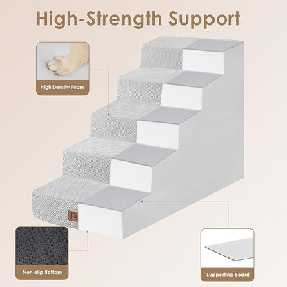 EHEYCIGA Dog Stairs for Small Dog 22.5”H 5-Step Slope