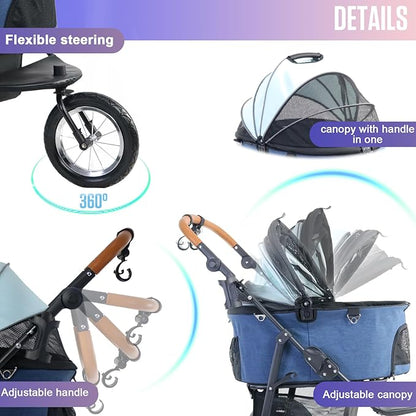 626W Upgradede Dog Stroller for Medium Dog Rope,3in1 Cat 3 Wheels