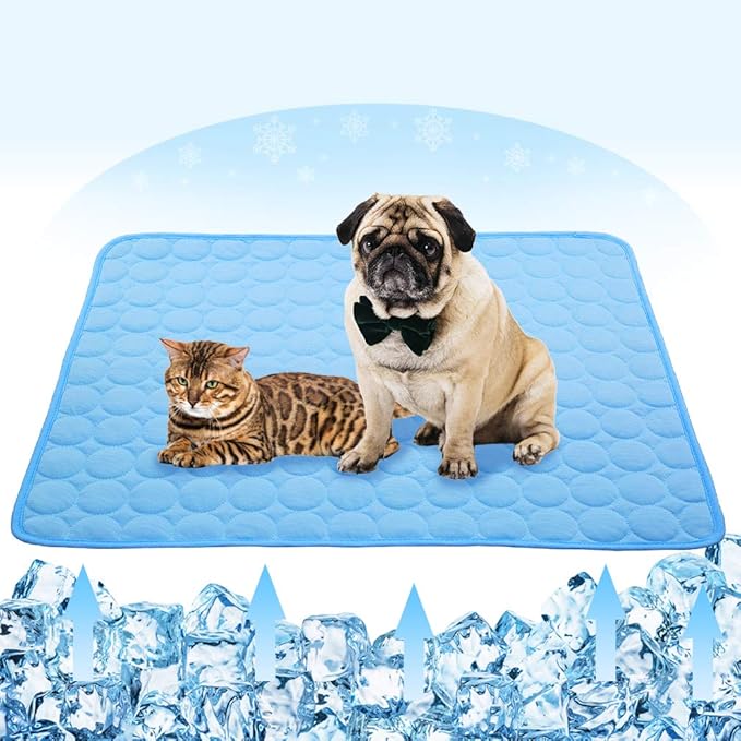 VeMee Summer Cooling Mat for Dogs Cats Ice Silk Self Dog Cooling Mat Breathable Pet Crate Pad Portable & Washable Pet Cooling Blanket for Outdoor or Home (28 X 22in