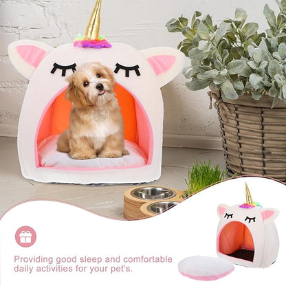 Winter Pet Sleep Bed Warm Unicorn Pet House Bed Pet Supplies for Cat Dog (Size M) Pet Dog Supplies