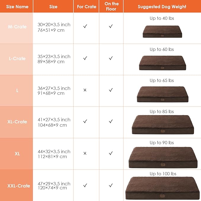 EHEYCIGA Orthopedic Foam Dog Bed for Large Dogs 35"L x 23"W x 3.5"Th, Brown