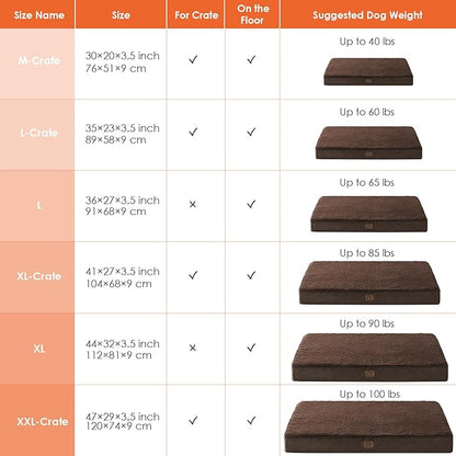 EHEYCIGA Orthopedic Foam Dog Bed for Large Dogs 35"L x 23"W x 3.5"Th, Brown