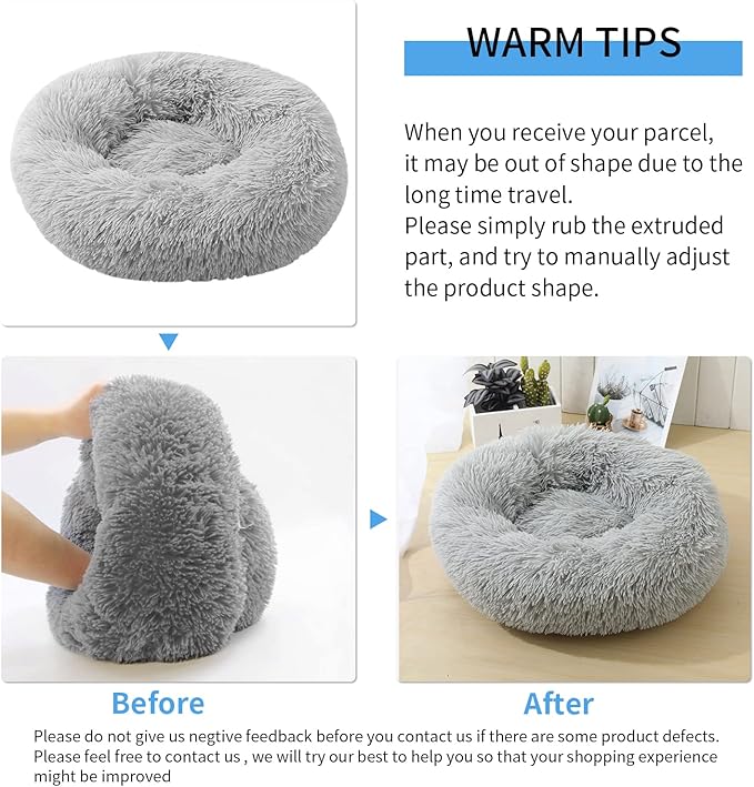 90cm Extra Large Calming Dog Bed, Plush Donut Pets Beds for Dogs Cats, Soft Puppy Kitten Cuddler Round Bed Cushion, Washable Warm Dog Beds for Improved Sleeping