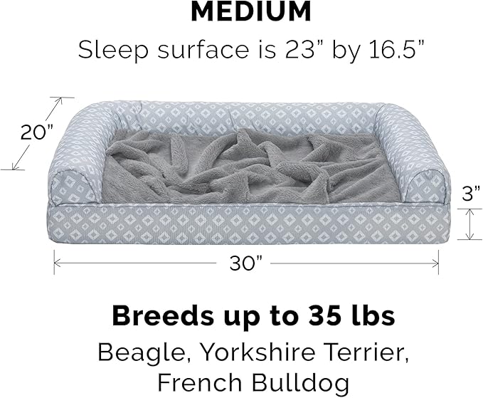 Furhaven Replacement Dog Bed Cover Plush & Diamond Print Nest Top Sofa-Style