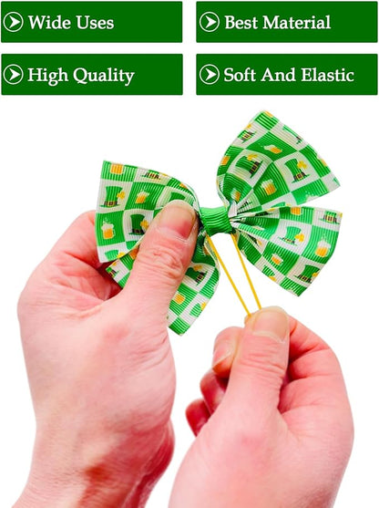 24Pcs/12 Pairs 4" Big St. Patrick's Day Dog Hair Bows with Rubber Band Three
