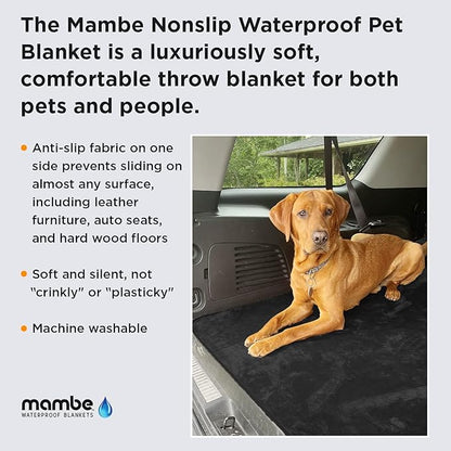 Mambe Non-Slip Pet Blanket Medium, Black - Soft and Silky Waterproof Throw - Machine Washable Fleece - for Protecting Furniture from Stains and Accidents - for Dog and Pet Fur