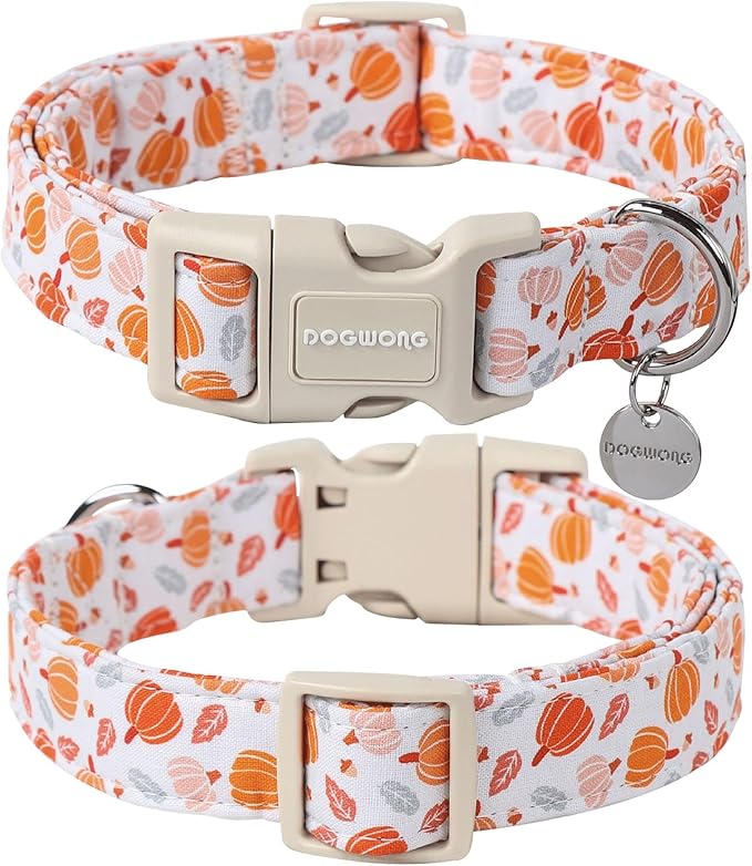 DOGWONG Cotton Fall Dog Collar, Pumpkin Dog Collar Adjustable Soft Natural Fabric Pet Dog Collar Cute Holiday Puppy Necklace for Small Medium Large Dog