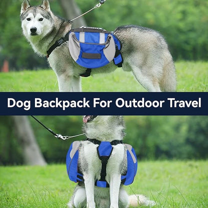 Dog Backpack Harness, Travel Camping Dog Saddle Bag Dog Hiking Backpack with Reflective Strip for Small Medium Large Dog(M)