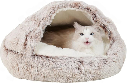 Cat Beds for Indoor Cats Cave & Calming Dog Beds 31inch, Coffee