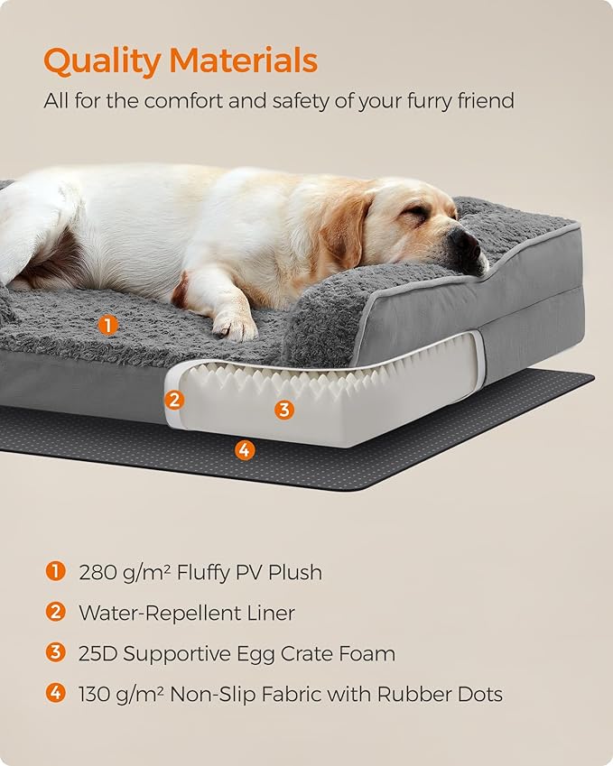 Feandrea Orthopaedic Dog Bed for Large Dogs 42 x 32 x 7 Inches, UPGW253G02